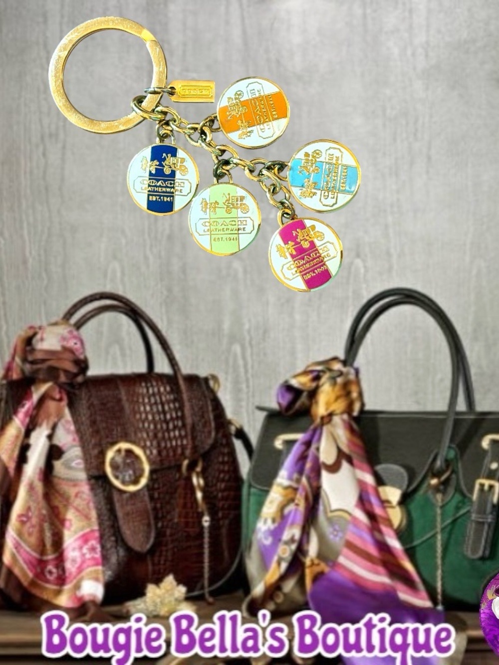 Coach Icon Coin Gold-tone Multicolor Enamel Medallion Keychain Bag Charm